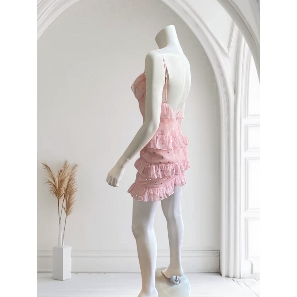 Lovers + Friends Pink Ruffle Trinity Mini Dress, size X Small - Picture 5 of 14